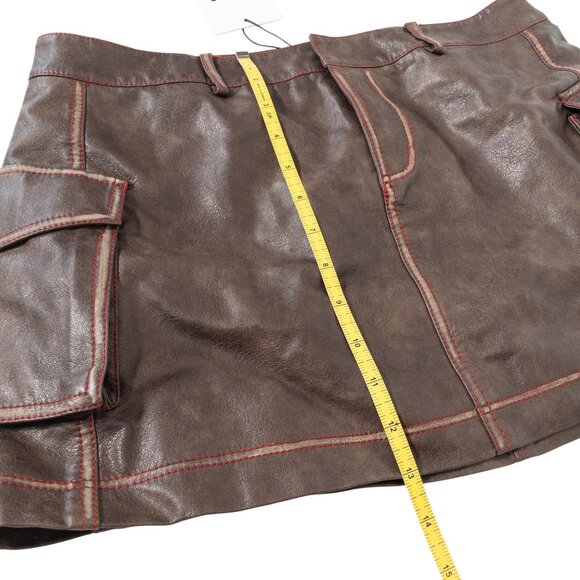 Princess Polly Brown Faux Leather Mini Skirt SZ 6 Biker Style Boho - Picture 5 of 6